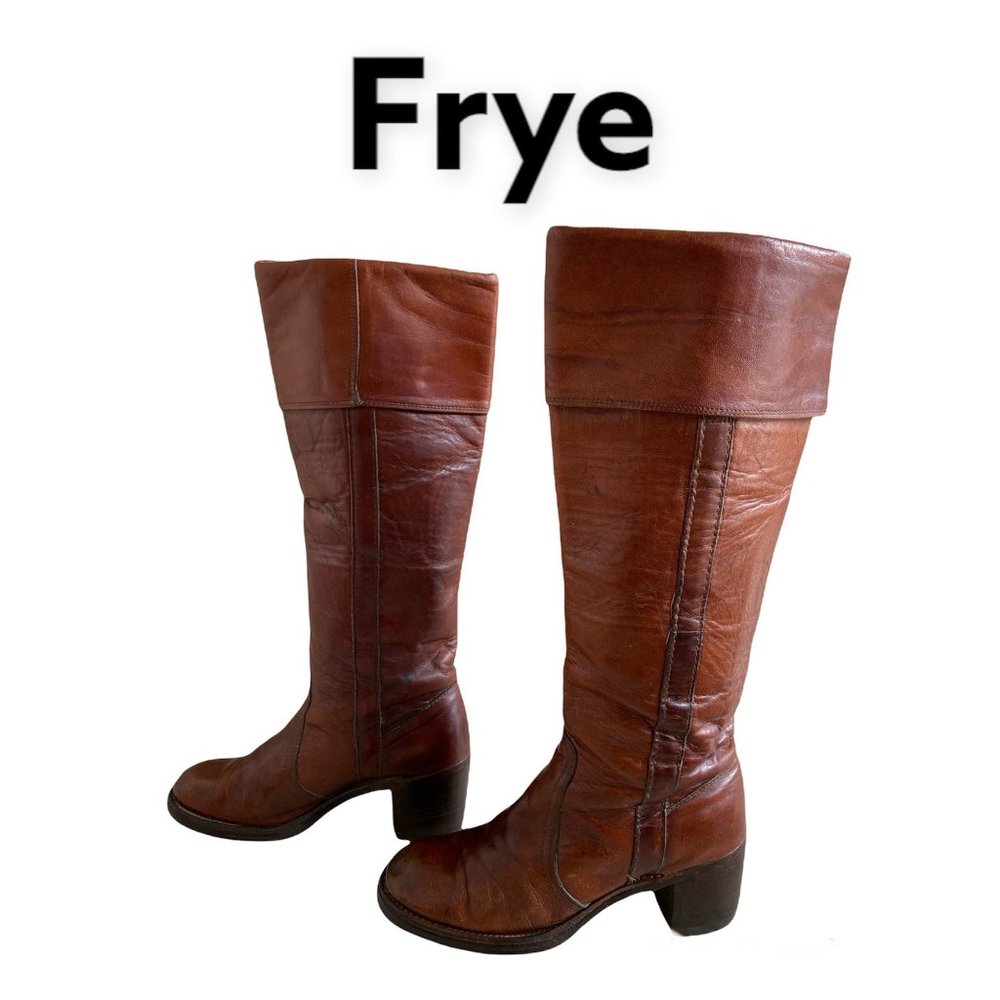 FRYE Authentic Vintage Black Label Tall Knee High Cuff Boots, Size 6.5 - Picture 1 of 12